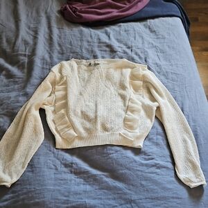 Pull&Bear Cream Sweater with Ruffle Accents